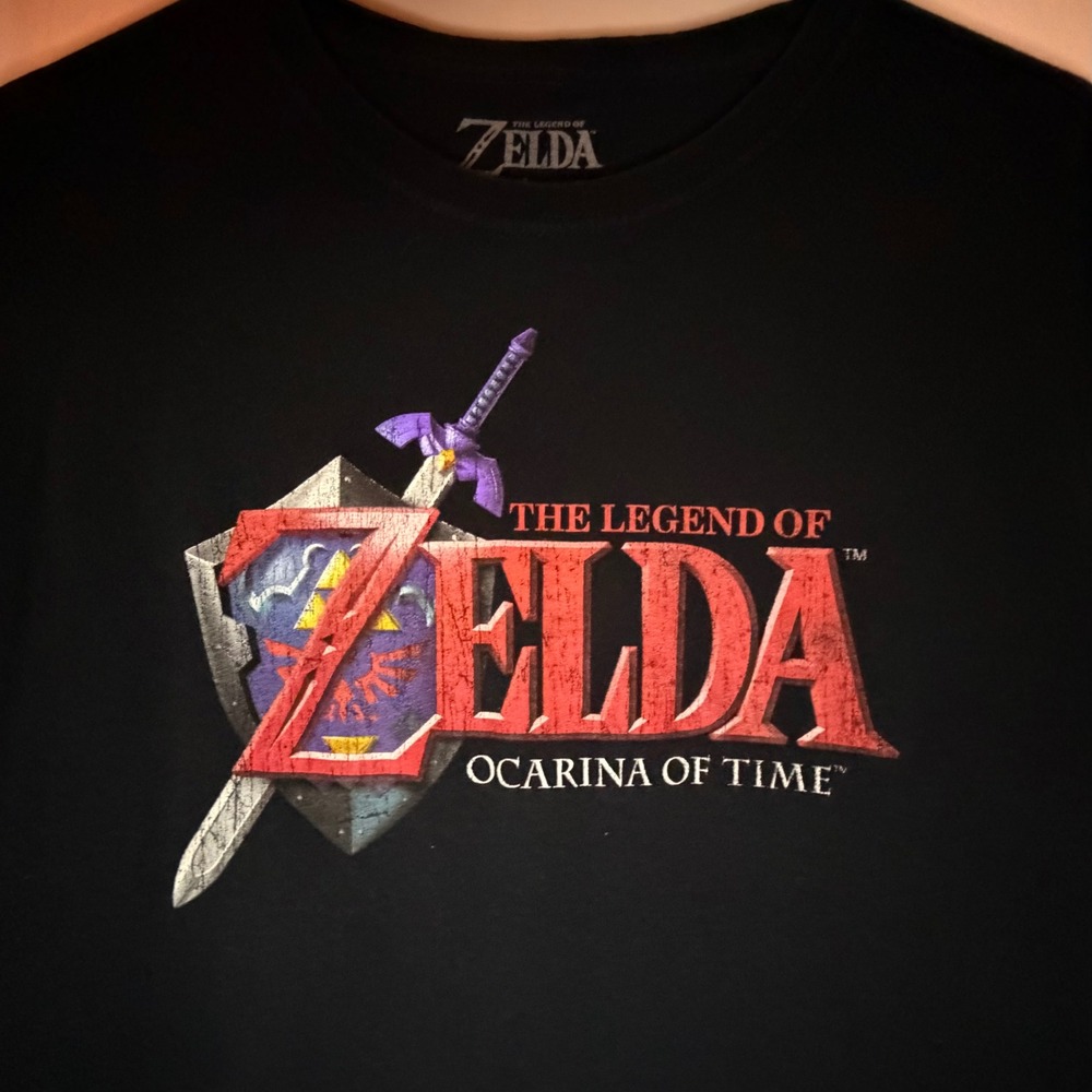 Nintendo Legend of Zelda Ocarina‎ of Time Black Graphic T-Shirt Mens Large L